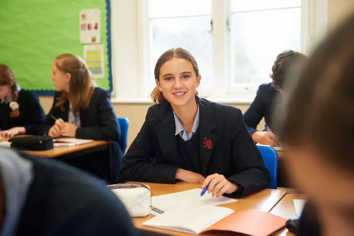 A happy student in class
