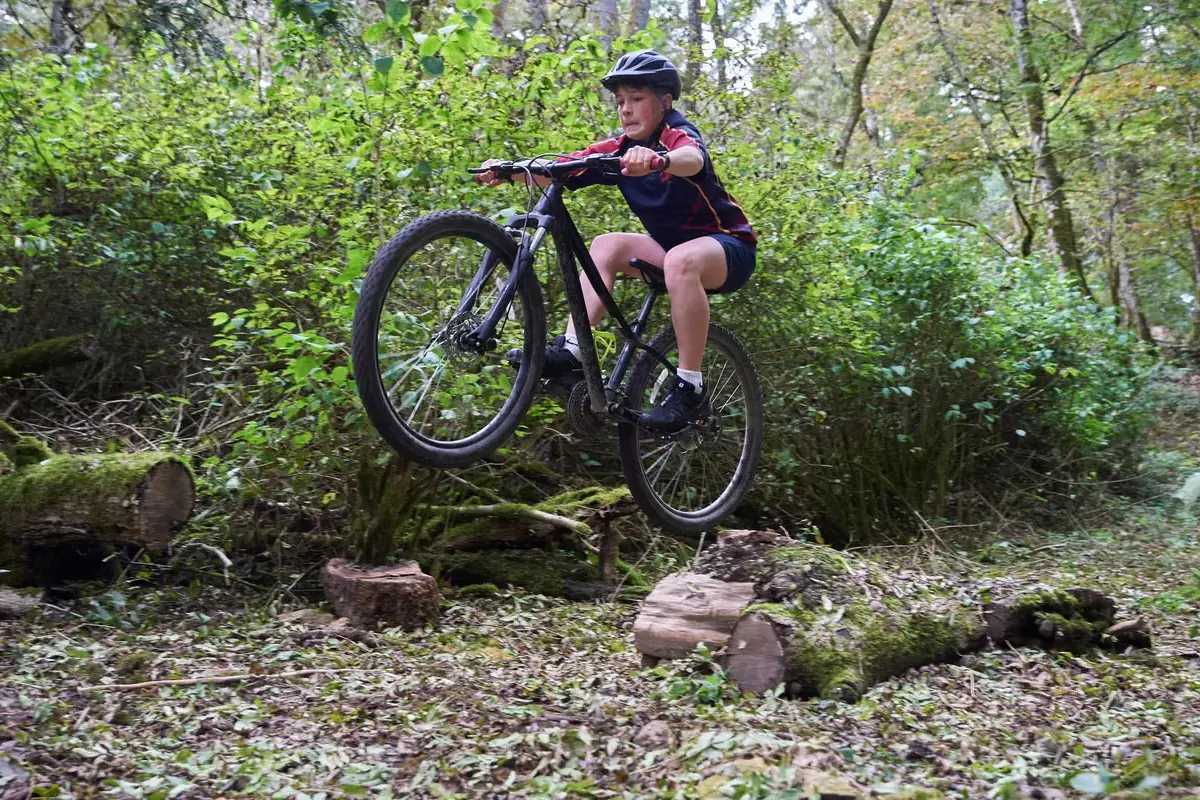 Rendcomb College student mountain biking