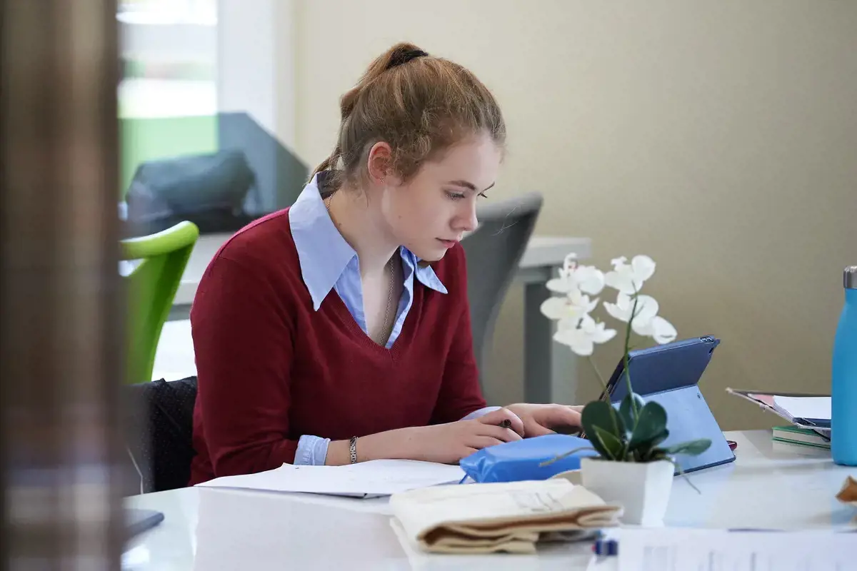 Six form girl studying
